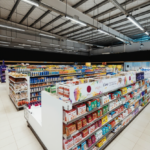 Supermarket shelf comparison showing cluttered vs clean minimalist packaging design